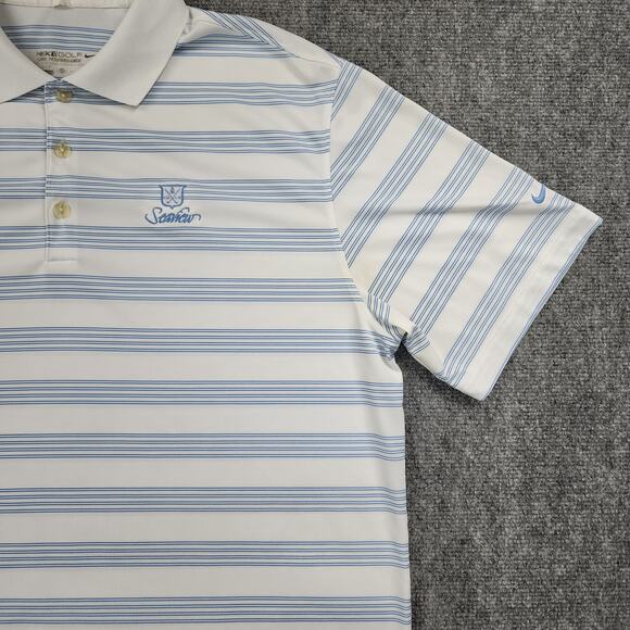 Nike Golf Shirt Mens XL White Blue Striped Active Tour Performance Polo Seaview - Picture 7 of 16